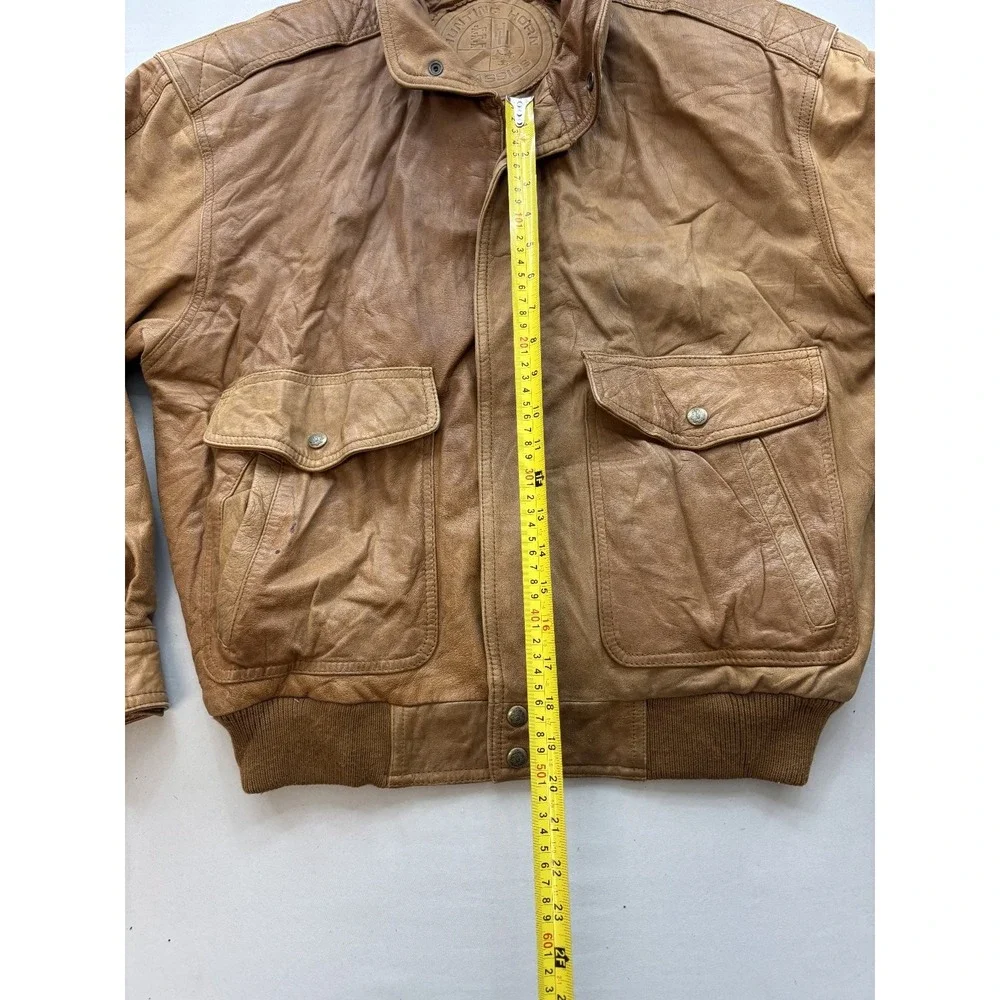 Hunting Horn Classics Mens Brown Leather Bomber Jacket Vintage Coat Size M